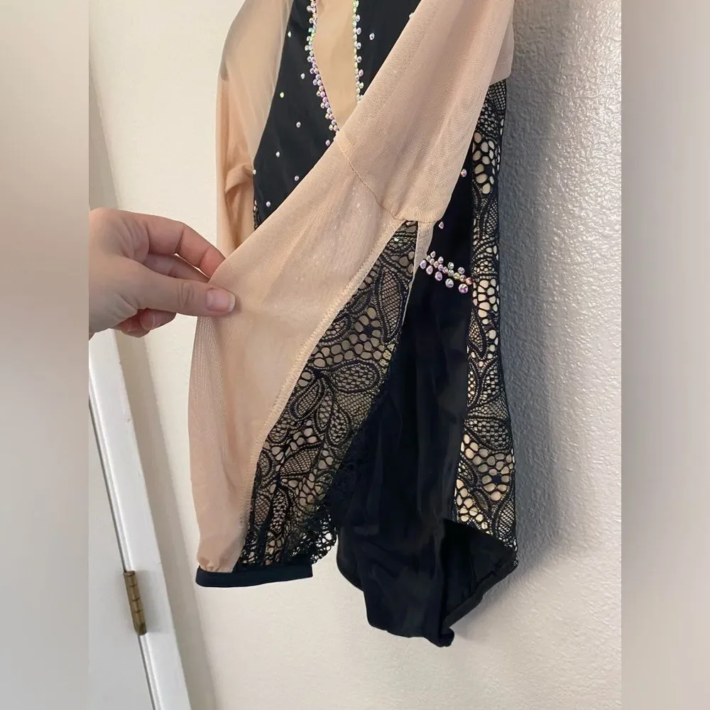 Weissman solo Dance costume Lace Poet Leotard nude illusion MT10318 black tan LC